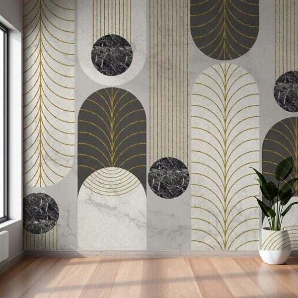 Golden Marble Deco Abstraction Wall Mural - Image 2