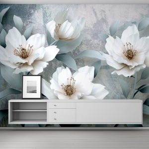 Misty Elegance White Florals 3D Wallpaper
