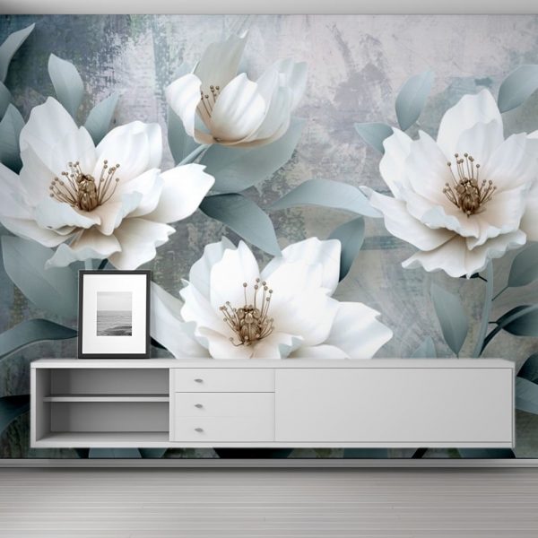 Misty Elegance White Florals 3D Wallpaper