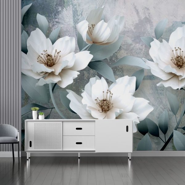 Misty Elegance White Florals 3D Wallpaper - Image 2