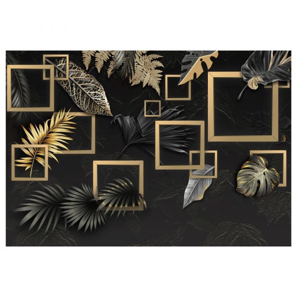 Luxe Noir Golden Leaf Frames 3D Wallpaper - Image 3