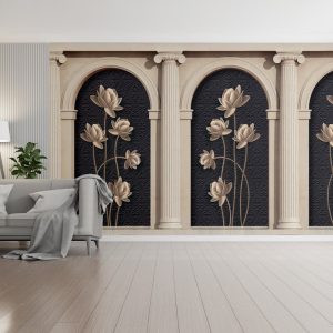 Elegant Lotus Palace Arch Mural