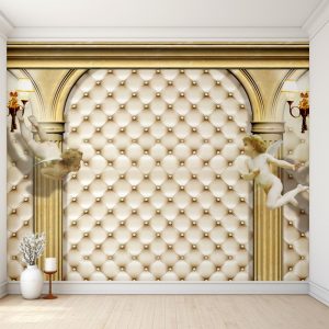 Classic Cherub Golden Arch 3D Wallpaper