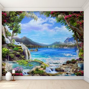 Enchanted Waterfall Mountain Paradise Wallpaper