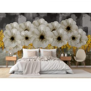 Golden Cascade White Blossom Mural