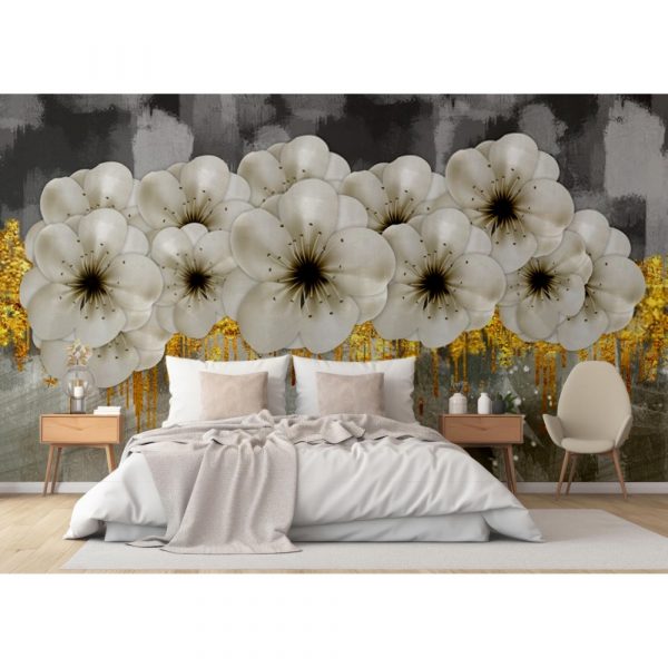 Golden Cascade White Blossom Mural