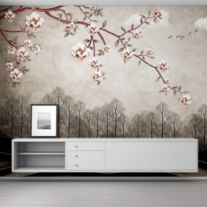 Misty Forest Blossom Branch 3D Wallpaper