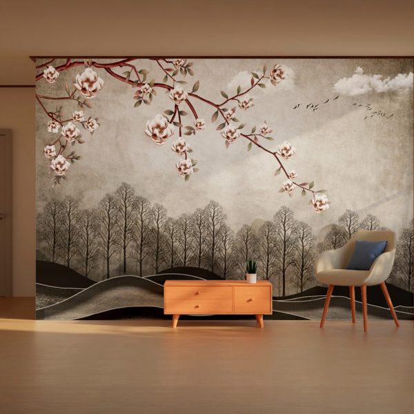 Misty Forest Blossom Branch 3D Wallpaper - Image 2