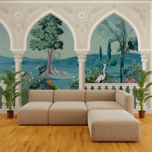 Tranquil Lake Vista Arch Wall Mural