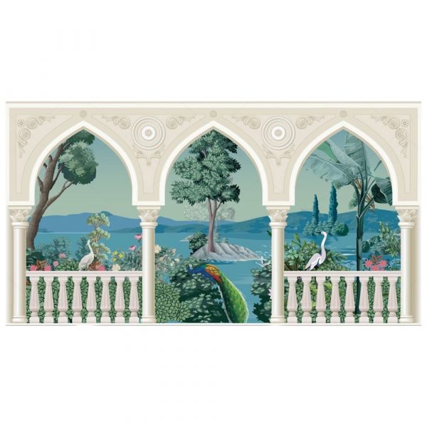 Tranquil Lake Vista Arch Wall Mural - Image 3