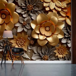 Luxe Gold Silver Floral Fantasy Wallpaper