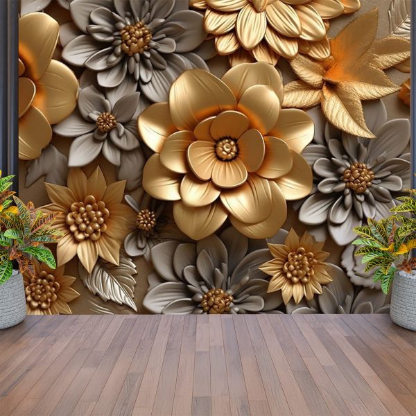 Luxe Gold Silver Floral Fantasy Wallpaper - Image 2