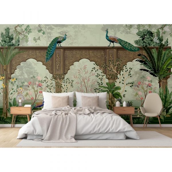 Royal Peacock Palace Garden 3D Wallpaper - Image 2