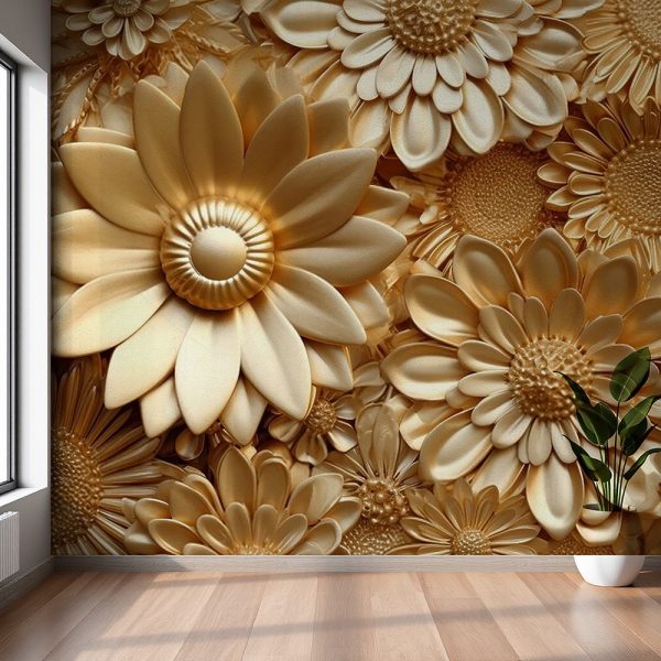 Radiant Gold Blossom Symphony Mural - Image 2
