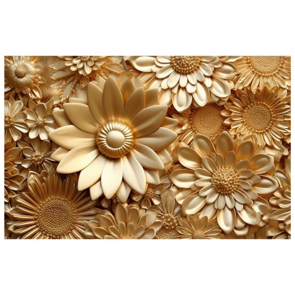 Radiant Gold Blossom Symphony Mural - Image 3