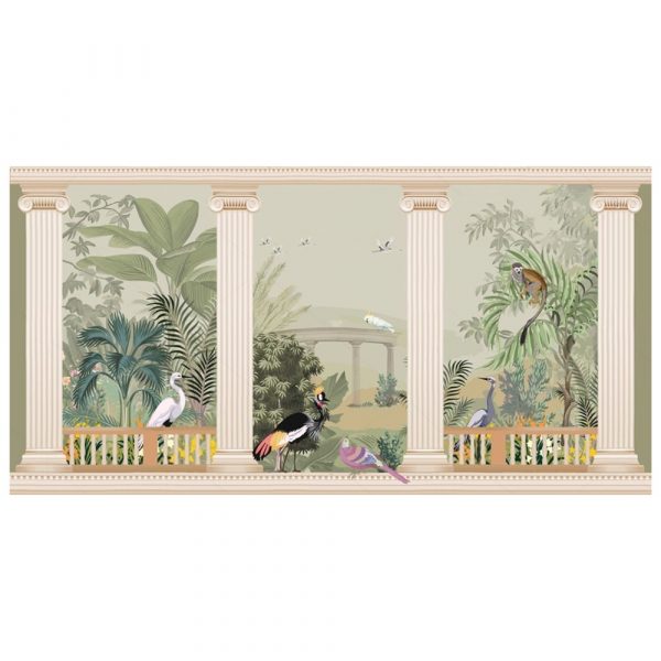 Jungle Wildlife Tropical Columns Wall Mural - Image 2