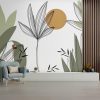 Minimalist Sunlit Botanical Line Art Wallpaper