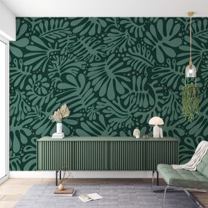 Tropical Green Bold Leaf Pattern Mural
