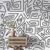 Playful Monochrome Abstract Line Art Mural
