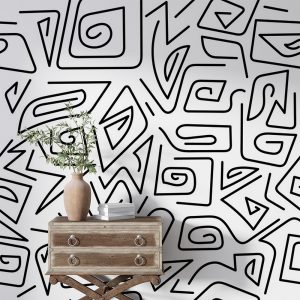 Playful Monochrome Abstract Line Art Mural