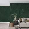 Deep Green Botanical Linework Wallpaper