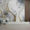 Misty Marble Veins Gold Accent Abstract Wallpaper