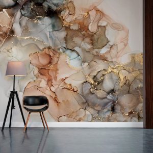 Ethereal Bronze Ink Flow Mural