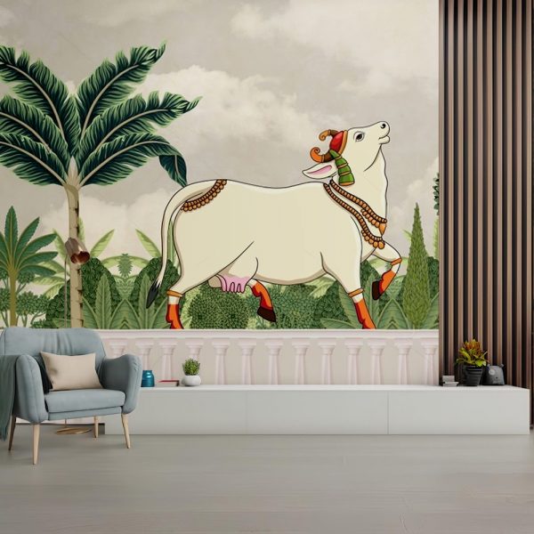 Serene Cow Walk Tropical Pichwai Wallpaper - Image 2