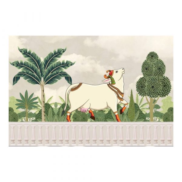 Serene Cow Walk Tropical Pichwai Wallpaper - Image 3