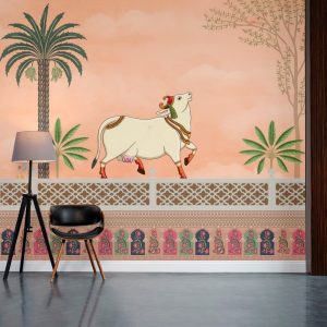 Ornate Cow Heritage Pink Pichwai Wallpaper