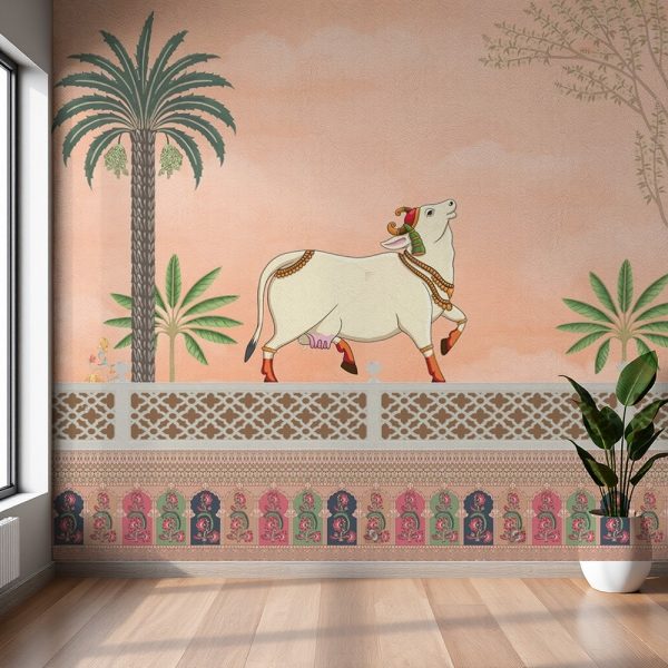 Ornate Cow Heritage Pink Pichwai Wallpaper - Image 2