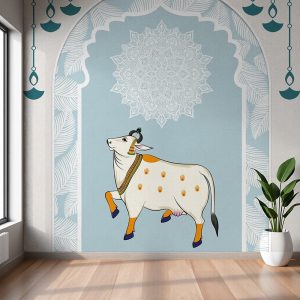 Cow Mandala Blue Arch Pichwai Wallpaper