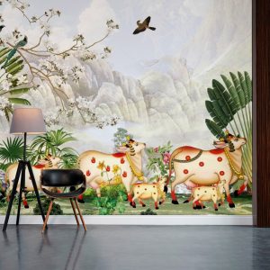 Blossoming Forest Cows and Birds Pichwai Mural