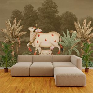 Sepia Grove Majestic Cow Pichwai Wallpaper