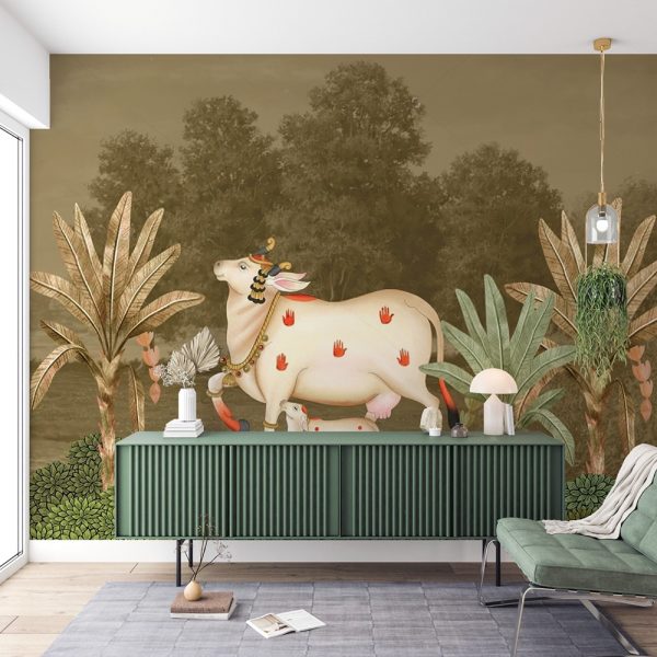 Sepia Grove Majestic Cow Pichwai Wallpaper - Image 2