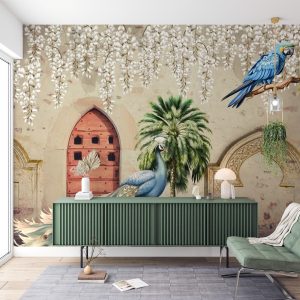 Royal Peacock Heritage Courtyard Mural Wallpaper