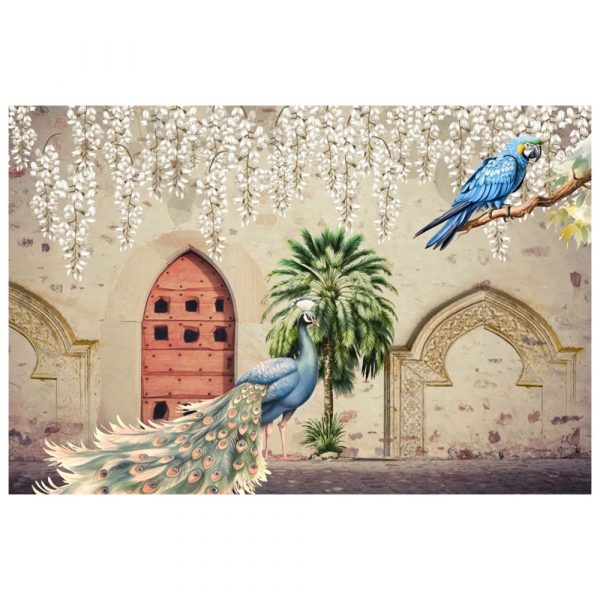 Royal Peacock Heritage Courtyard Mural Wallpaper - Image 3