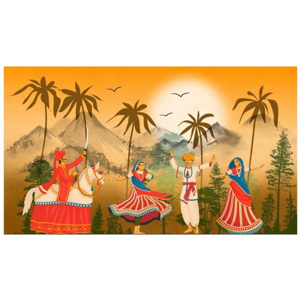 Sunrise Folk Dance Mountain Landscape Wallpaper - Image 3