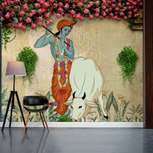 Krishna Divine Melody Garden Mural Wallpaper