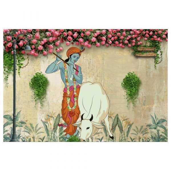 Krishna Divine Melody Garden Mural Wallpaper - Image 3