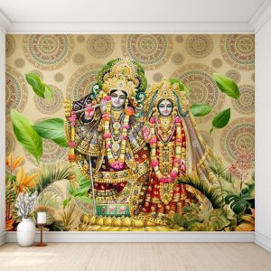 Ornate Radha Krishna Mandala Floral Wallpaper