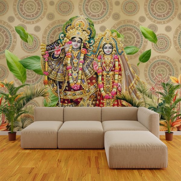 Ornate Radha Krishna Mandala Floral Wallpaper - Image 2