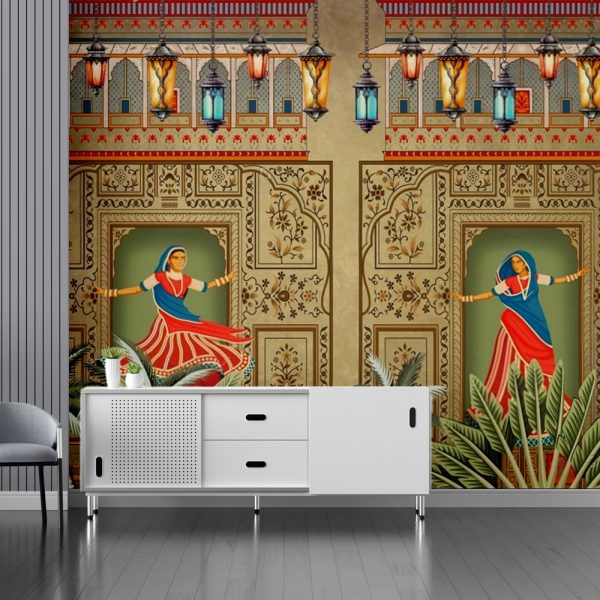 Traditional Dancers Palace Lantern Mural Wallpaper