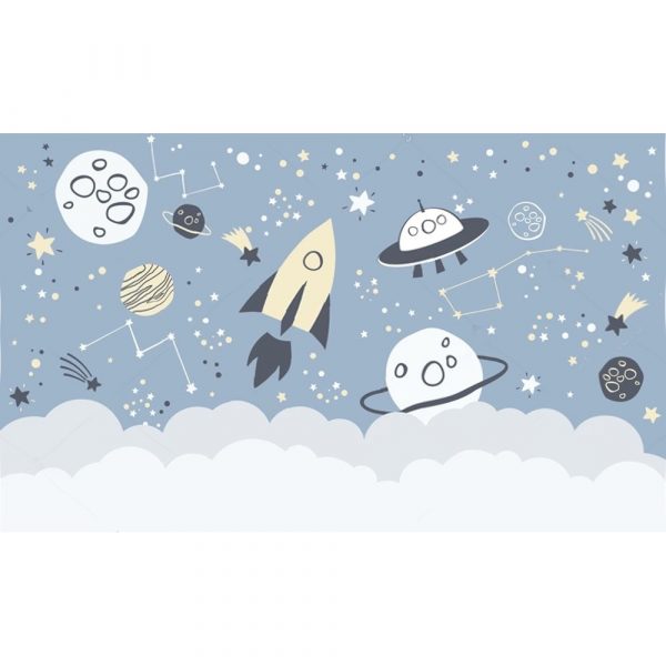 Rocket Adventure in Starry Space Kids Room Wallpaper - Image 3