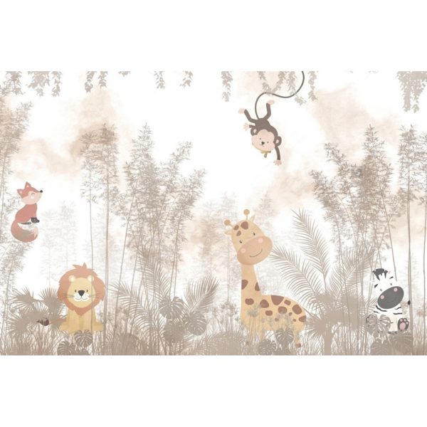 Jungle Friends in Misty Forest Kids Room Wallpaper - Image 3