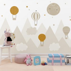 Hot Air Balloons over Moon Mountains Kids Room Wallpaper