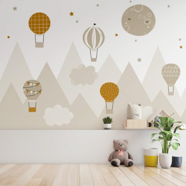 Hot Air Balloons over Moon Mountains Kids Room Wallpaper - Image 2