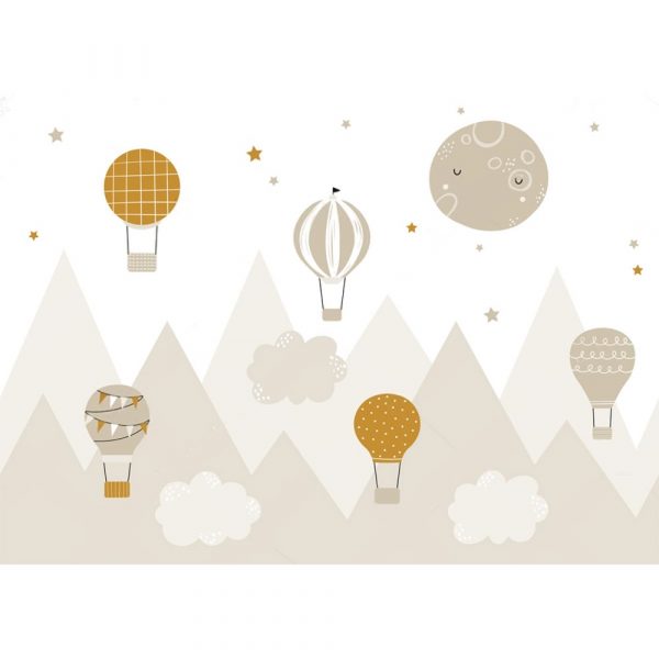 Hot Air Balloons over Moon Mountains Kids Room Wallpaper - Image 3