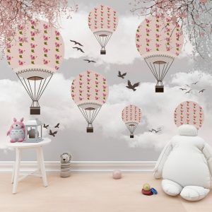 Pink Floral Balloon Dreamscape Kids Room Wallpaper