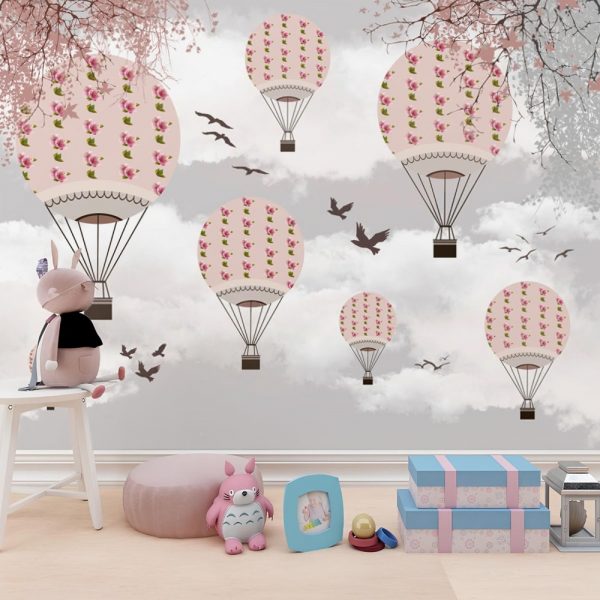 Pink Floral Balloon Dreamscape Kids Room Wallpaper - Image 2